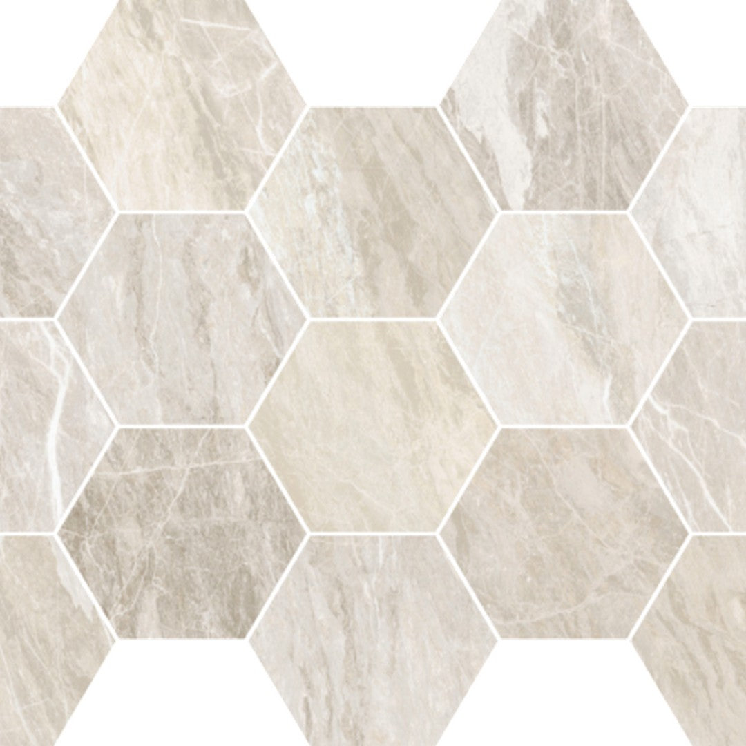 Happy Floors 10" x 14" Bernini Natural Porcelain Hexagon Mosaic