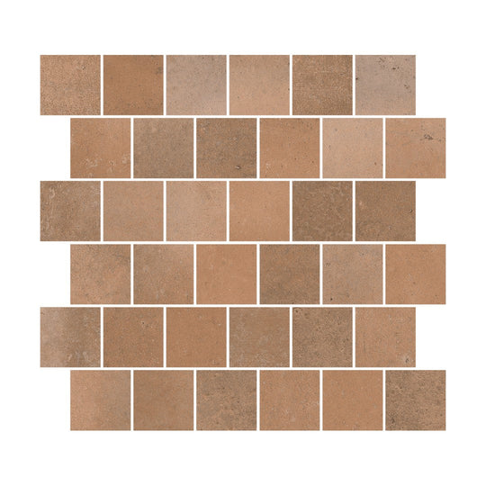 Happy Floors 12" x 13" Tierra Natural 2" Offset Porcelain Mosaic