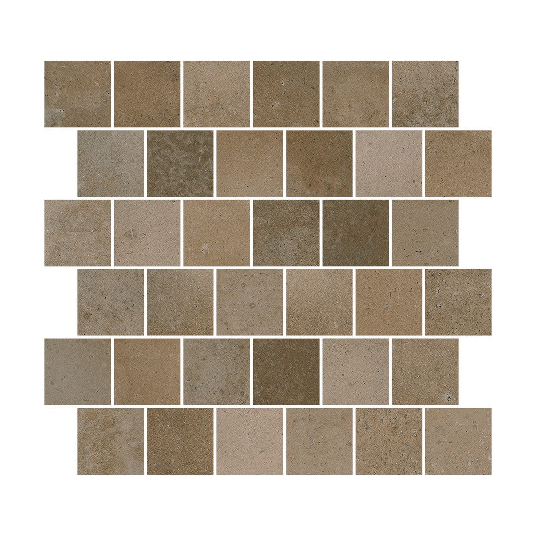 Happy Floors 12" x 13" Tierra Natural 2" Offset Porcelain Mosaic