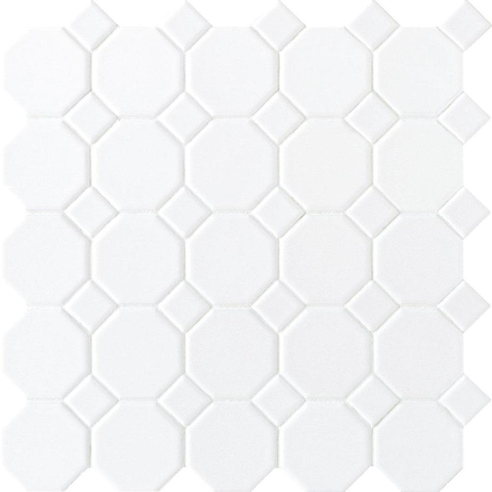 Daltile Octagon & Dot 12" x 12" Matte Ceramic 2" Octagon White Dot Mosaic