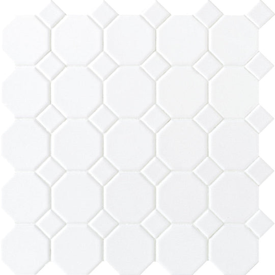 Daltile Octagon & Dot 12" x 12" Matte Ceramic 2" Octagon White Dot Mosaic