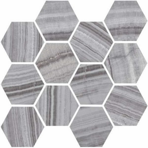 Happy Floors 12" x 14" Onyx Natural Porcelain Hexagon Mosaic (Sale)