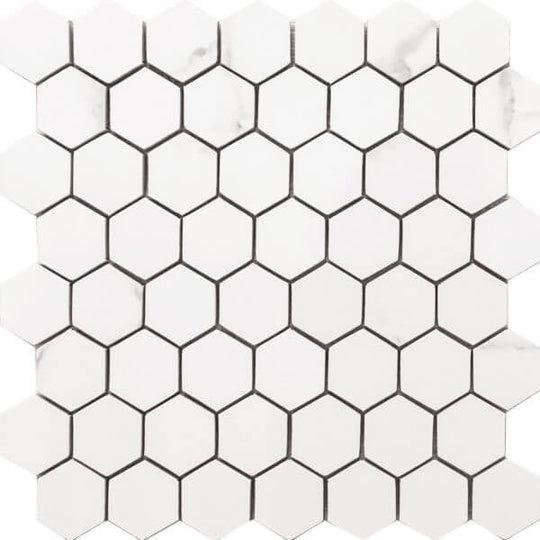 Happy Floors 10.5" x 11" Statuario Interlocking Natural Porcelain Small Hexagon Mosaic