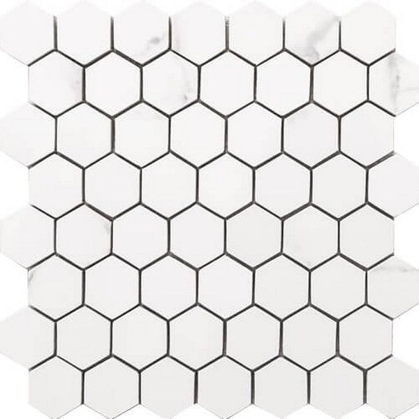 Happy Floors 10.5" x 11" Statuario Interlocking Glossy Porcelain Small Hexagon Mosaic