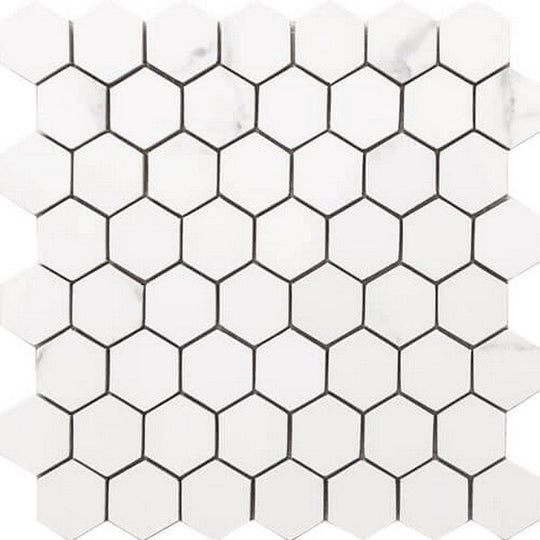 Happy Floors 10.5" x 11" Statuario Interlocking Glossy Porcelain Small Hexagon Mosaic