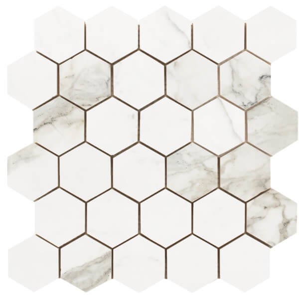 Happy Floors Statuario Luxe 10.5" x 11" Small Hex Mosaic