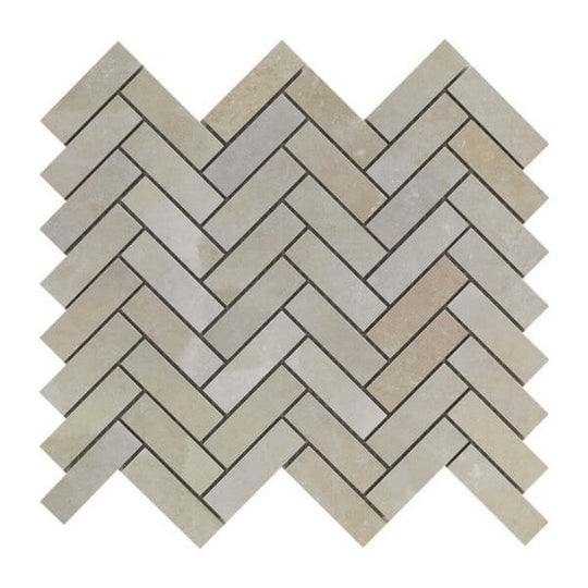 Happy Floors 11" x 13" Salt Stone Square Matte Porcelain Herringbone Mosaic