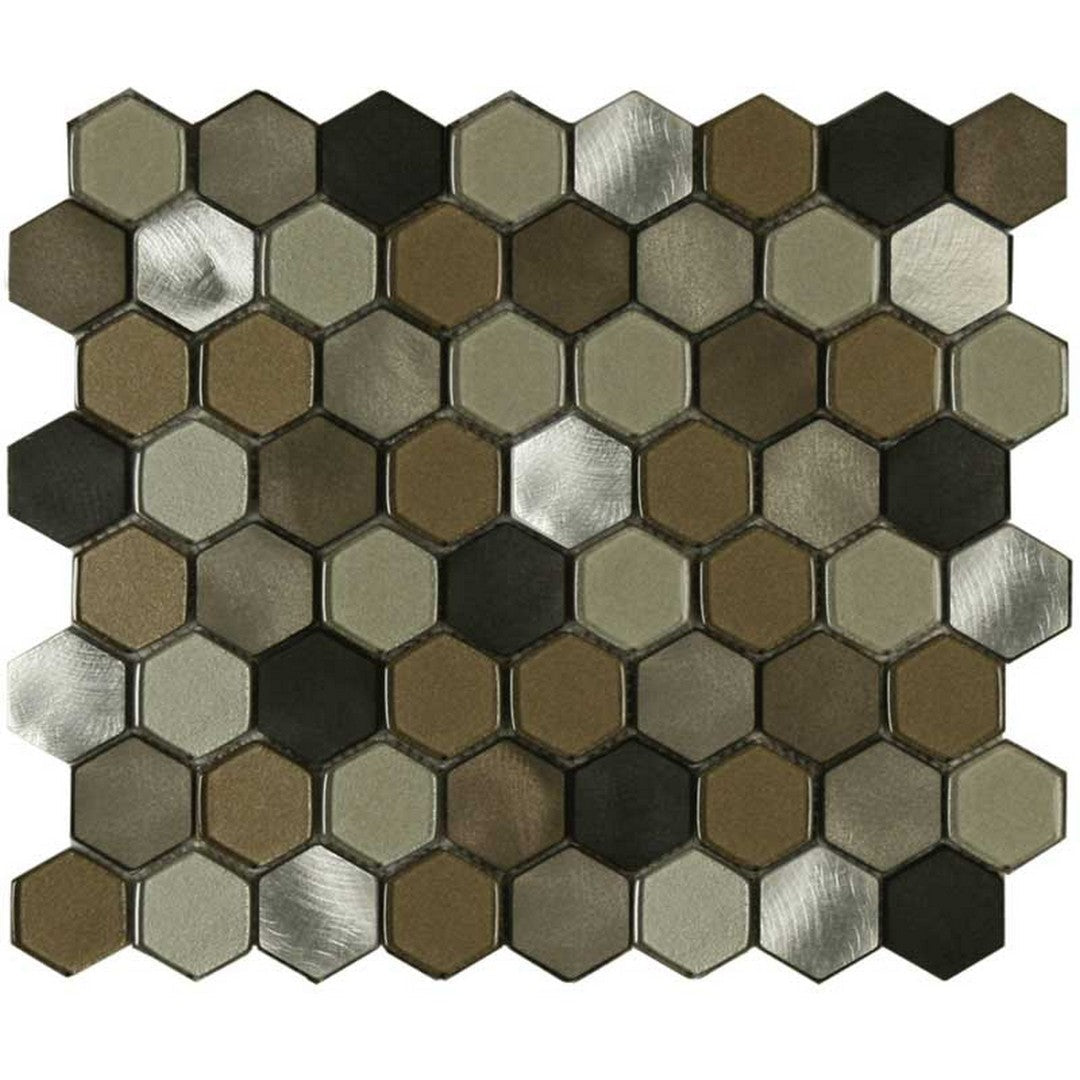 Maniscalco Victoria Metals 10" x 11.5" Aluminum & Glass 1.2x1.5" Mini Hexy Mosaic