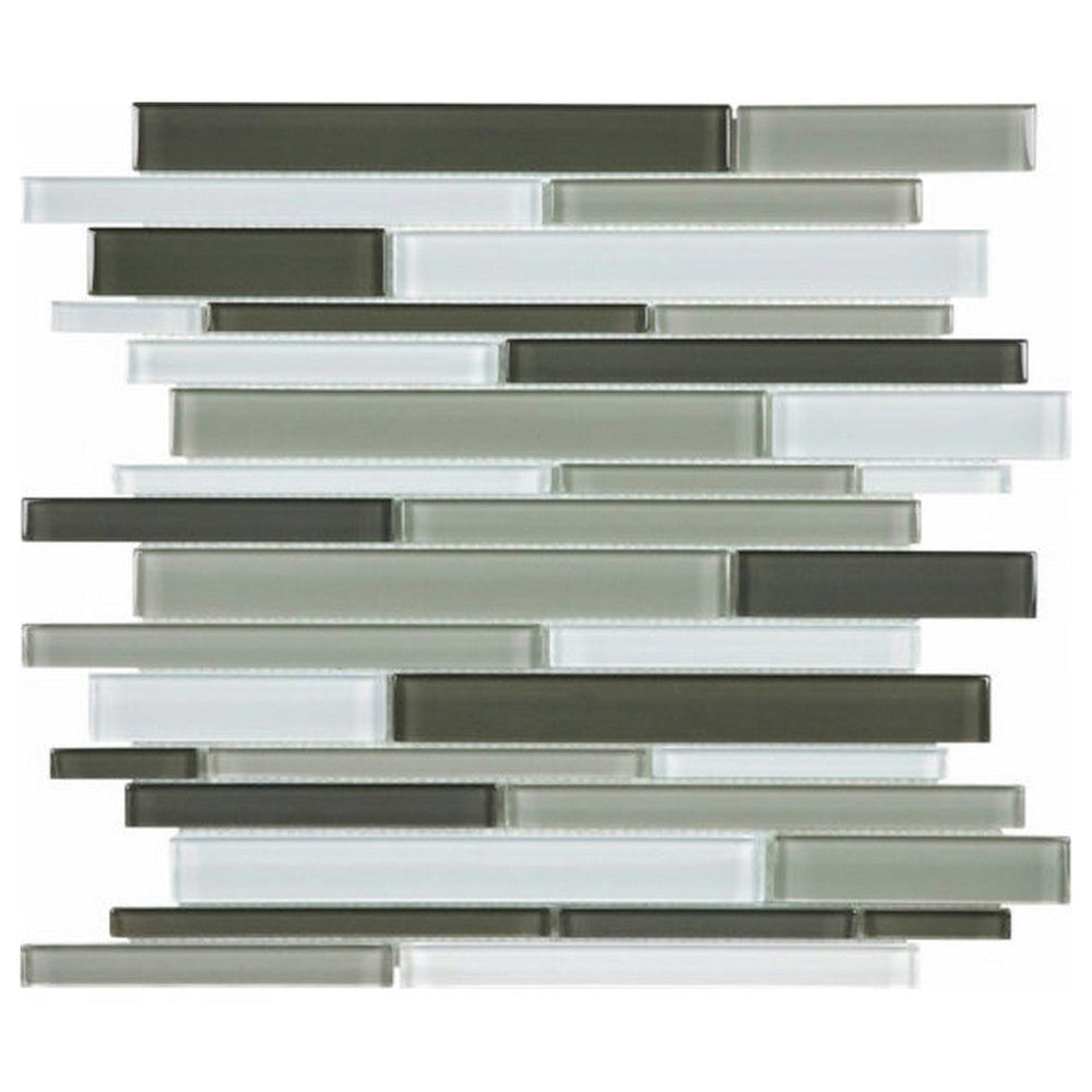Qualis Ceramica 12" x 12" Bliss Element Glossy Glass Blend Random Strip Mosaic