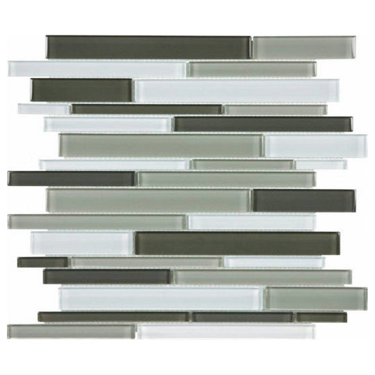 Qualis Ceramica 12" x 12" Bliss Element Glossy Glass Blend Random Strip Mosaic