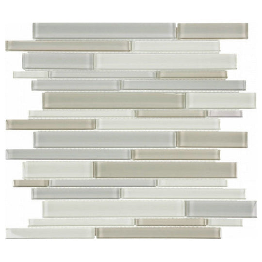 Qualis Ceramica 12" x 12" Bliss Element Glossy Glass Blend Random Strip Mosaic