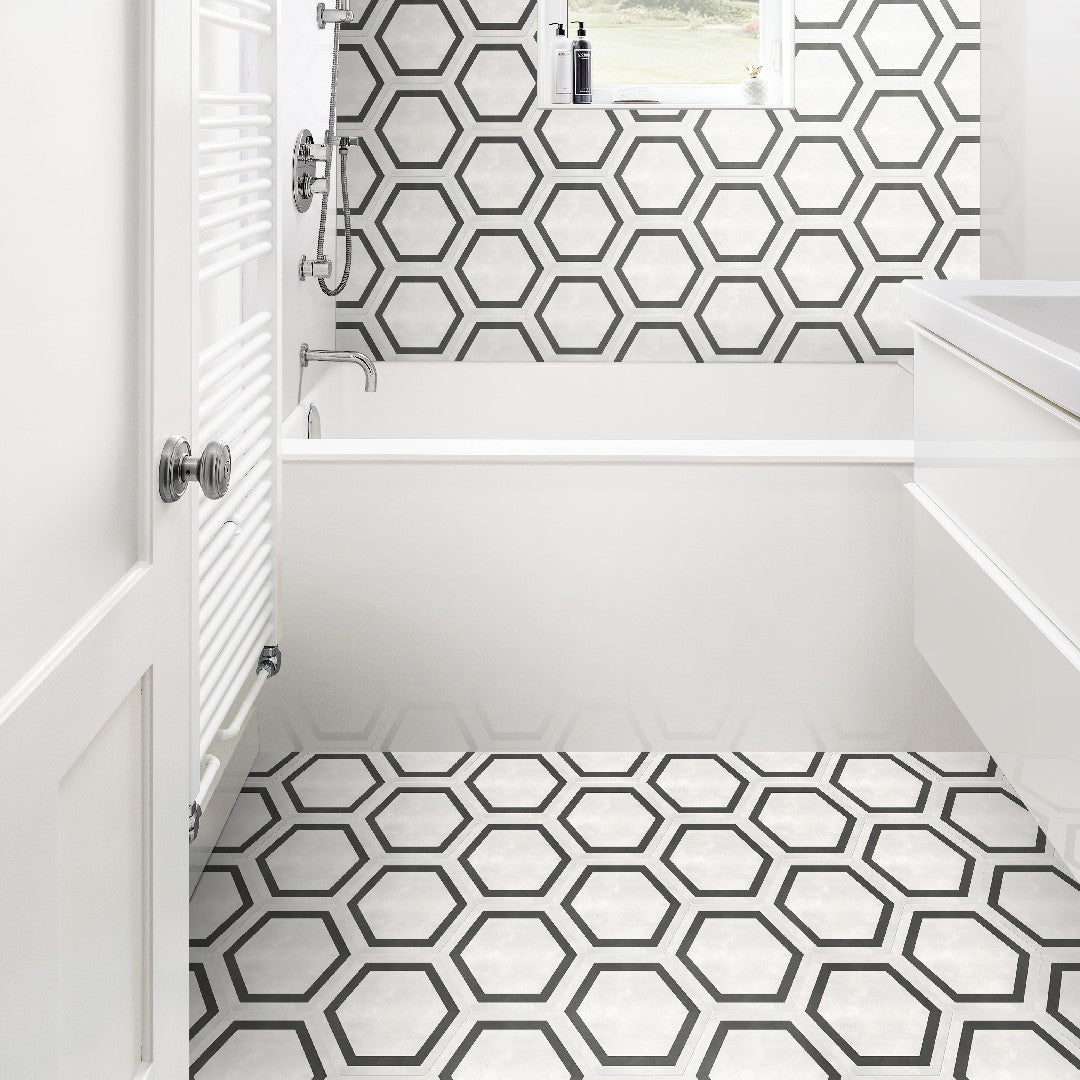 Crossville-7-x-8-Form-Matte-Porcelain-Framed-Hexagon-Tile-Ivory