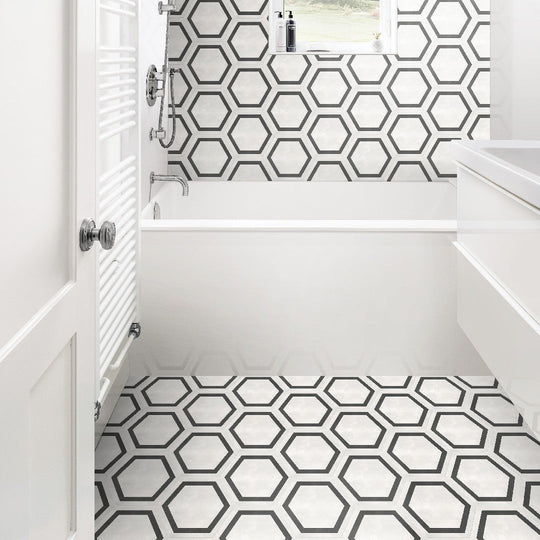 Crossville-7-x-8-Form-Matte-Porcelain-Framed-Hexagon-Tile-Ivory
