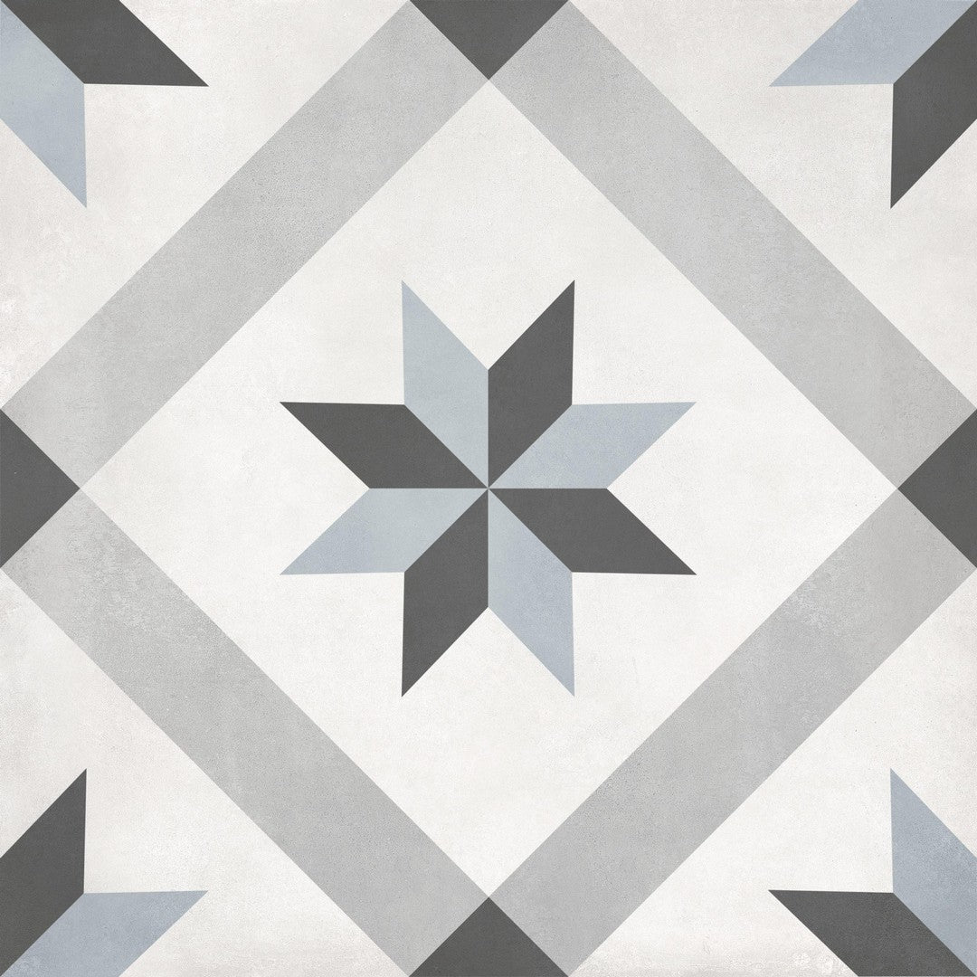 Tesoro 8" x 8" Form Pressed Matte Compass Deco Porcelain Tile