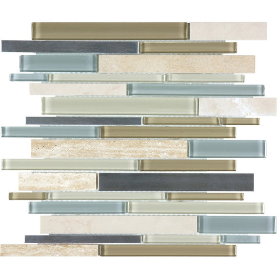 Tesoro 12" x 12" Glass-Stone-Stainless Linear Blend Mosaic