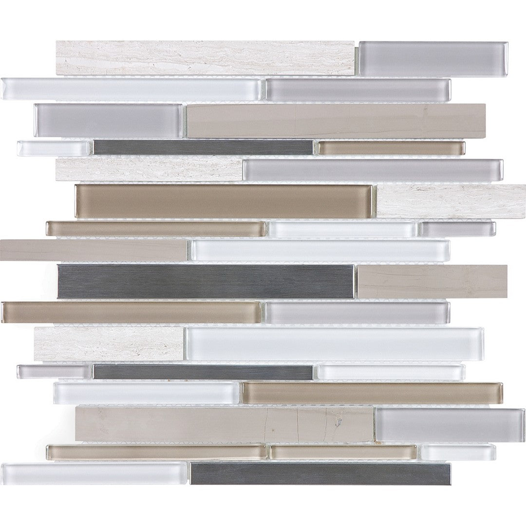 Tesoro 12" x 12" Glass-Stone-Stainless Linear Blend Mosaic