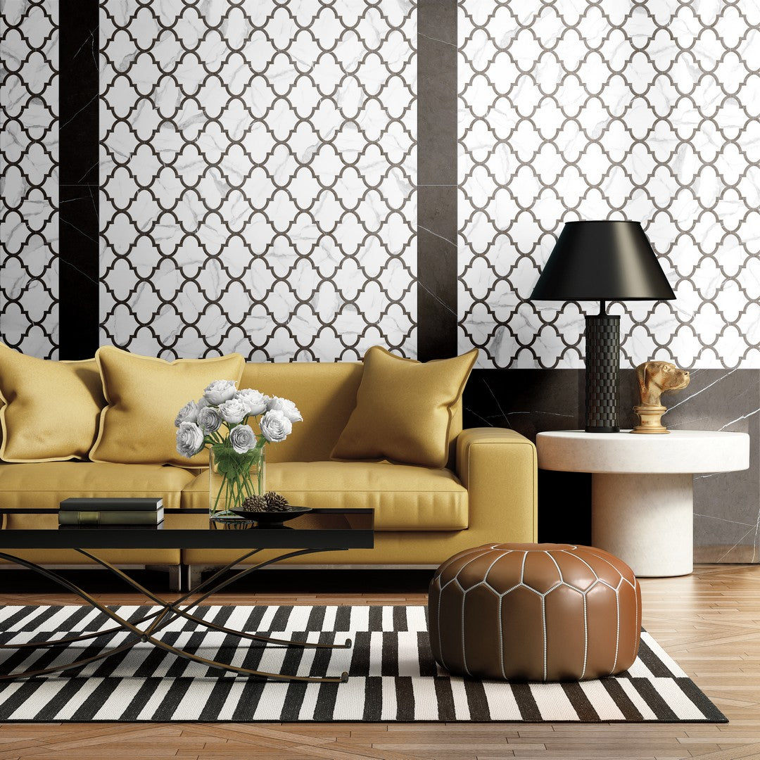 Tesoro-11.75-x-11.75-Mayfair-Rectified-Polished-Arabesque-Porcelain-Mosaic-Statuario-Venato