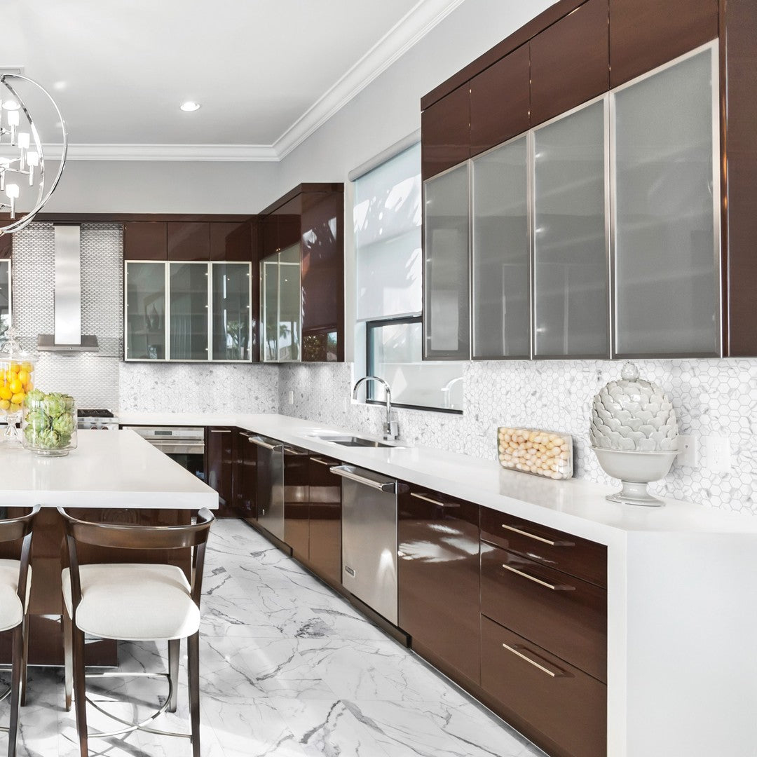 Tesoro-11.5-x-12-Mayfair-Rectified-Polished-1.25-Hexagon-Porcelain-Mosaic-Statuario-Venato