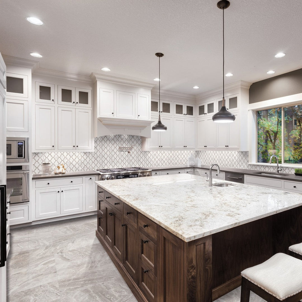Tesoro-11.75-x-11.75-Mayfair-Rectified-Polished-Arabesque-Porcelain-Mosaic-Volakas-Grigio