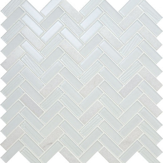 American Olean 11.5" x 12.75" Serentina Glossy Glass & Stone Herringbone Mosaic