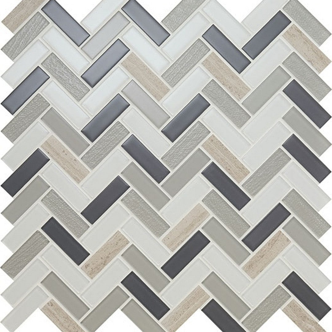 American Olean 11.5" x 12.75" Serentina Glossy Glass & Stone Herringbone Mosaic