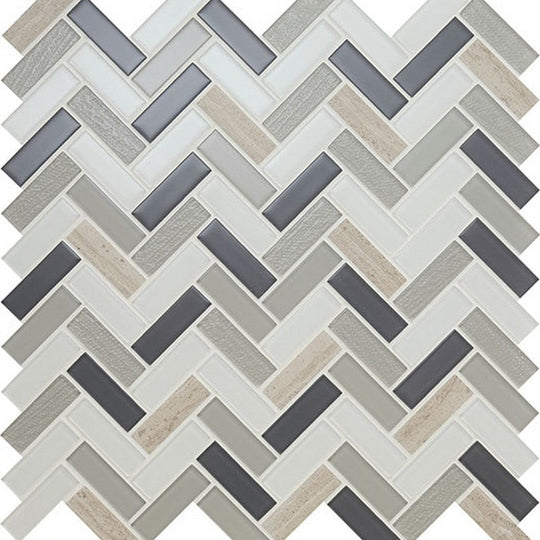 American Olean 11.5" x 12.75" Serentina Glossy Glass & Stone Herringbone Mosaic