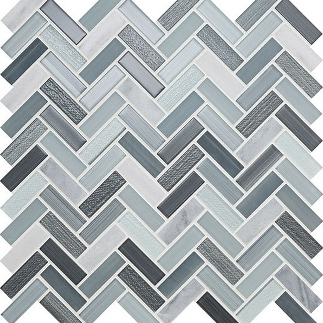 American Olean 11.5" x 12.75" Serentina Glossy Glass & Stone Herringbone Mosaic