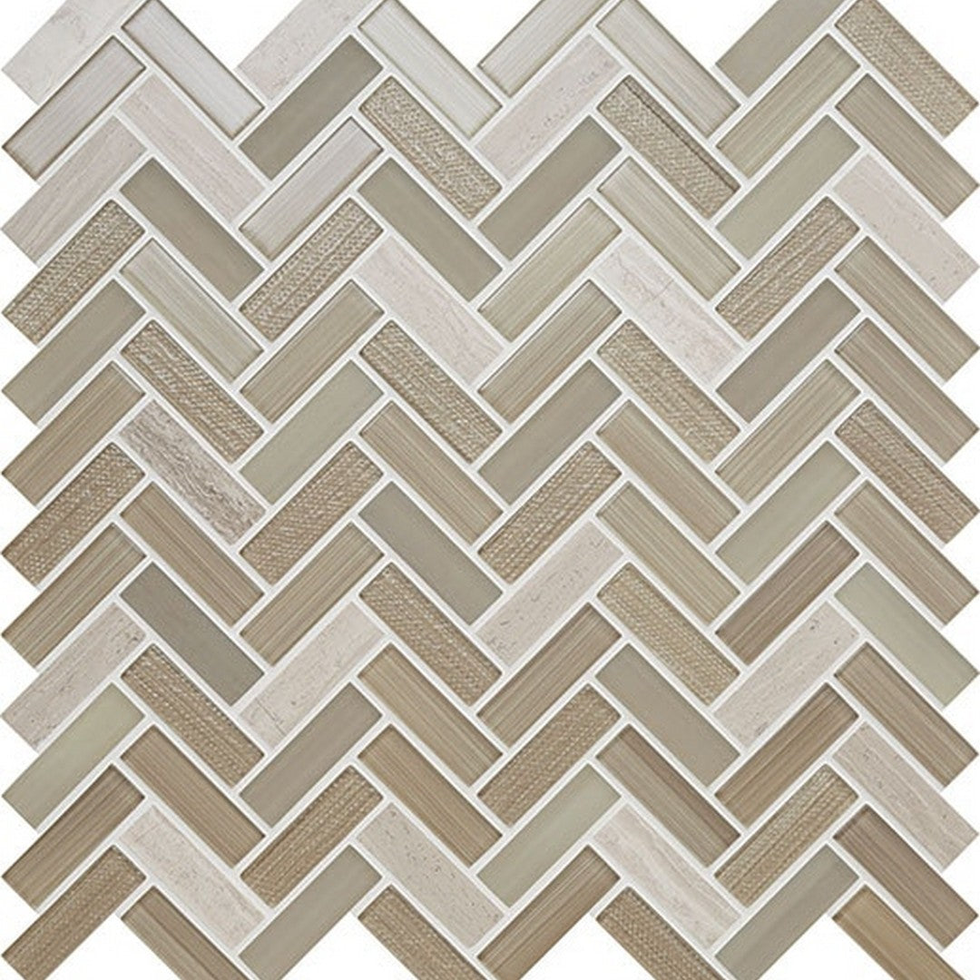 American Olean 11.5" x 12.75" Serentina Glossy Glass & Stone Herringbone Mosaic