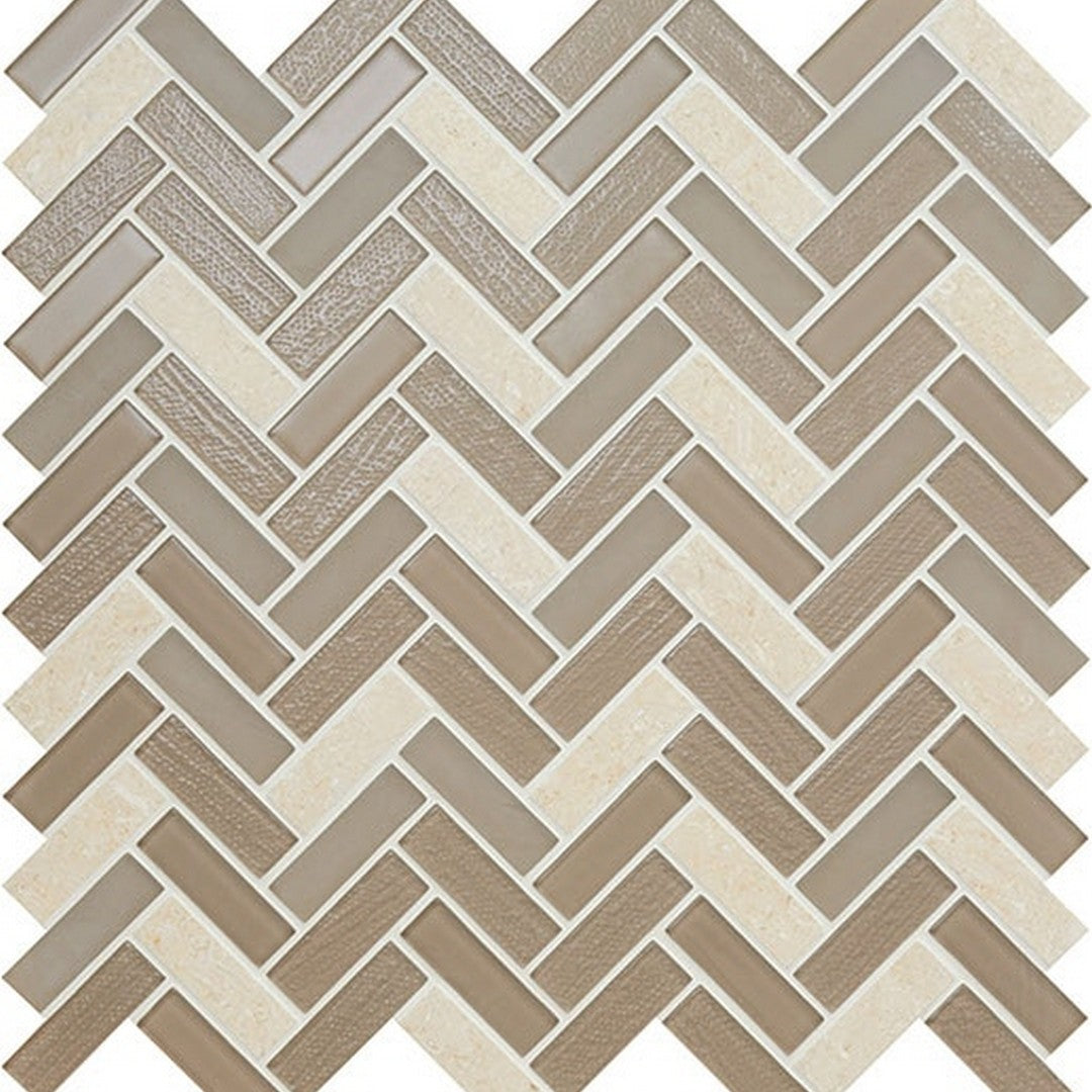 American Olean 11.5" x 12.75" Serentina Glossy Glass & Stone Herringbone Mosaic