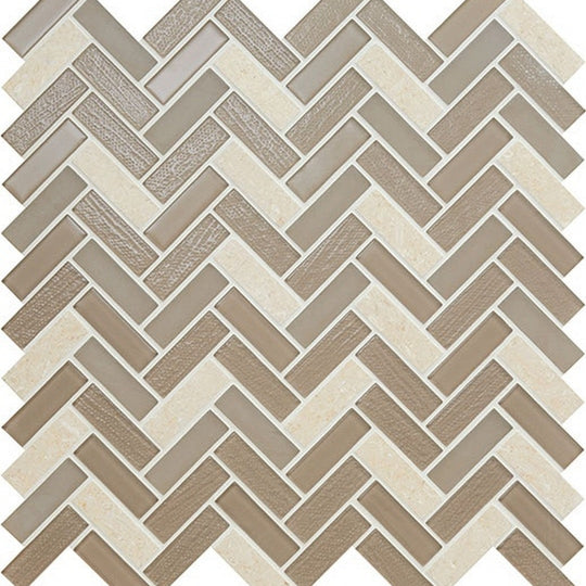 American Olean 11.5" x 12.75" Serentina Glossy Glass & Stone Herringbone Mosaic