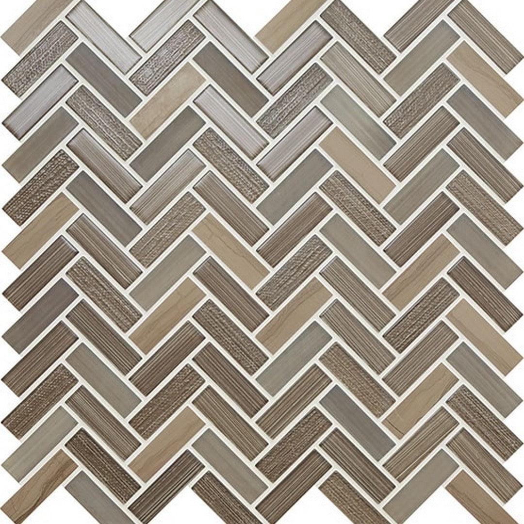 American Olean 11.5" x 12.75" Serentina Glossy Glass & Stone Herringbone Mosaic