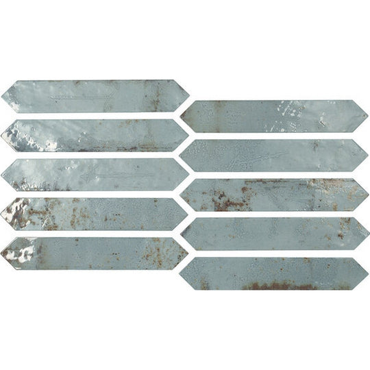 Tesoro 2" x 10" Grunge Pressed Glossy Ceramic Picket Wall Tile