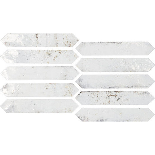 Tesoro 2" x 10" Grunge Pressed Glossy Ceramic Picket Wall Tile