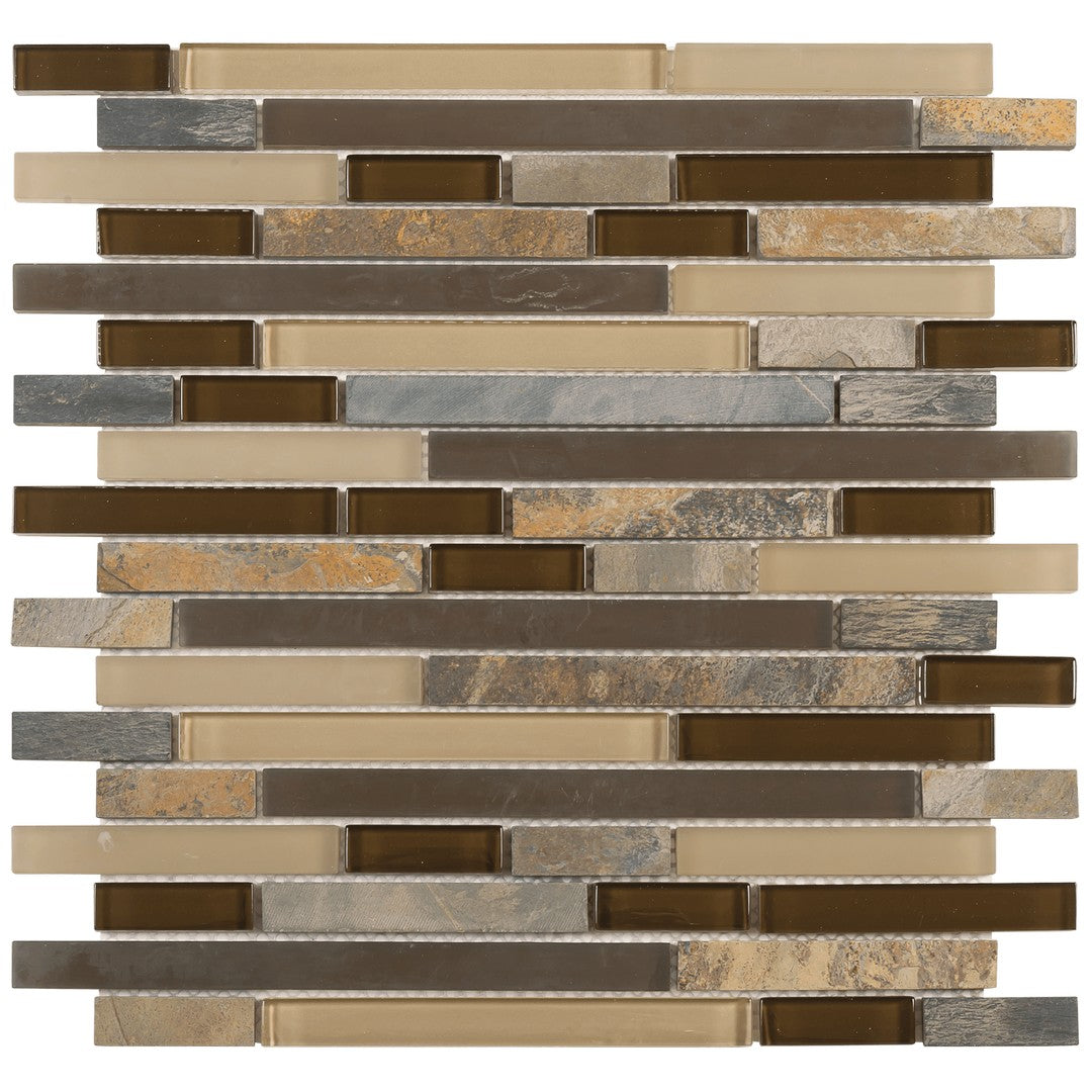 Bati Orient 12" x 11.6" Terrazzo Baguette Glass & Stone Mosaic