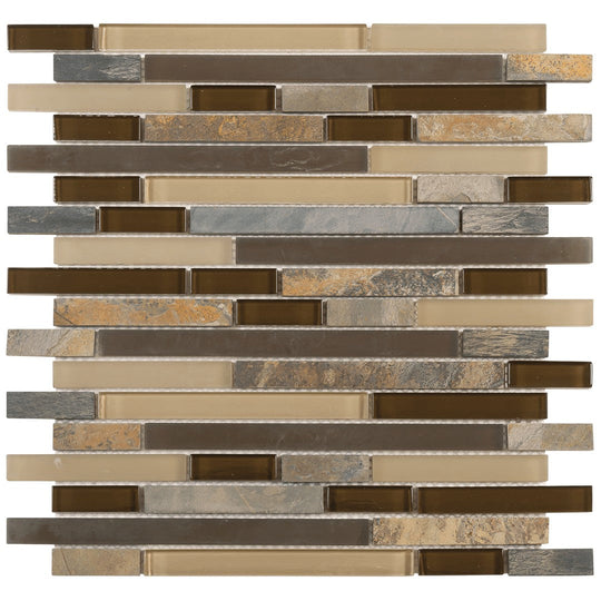 Bati Orient 12" x 11.6" Terrazzo Baguette Glass & Stone Mosaic