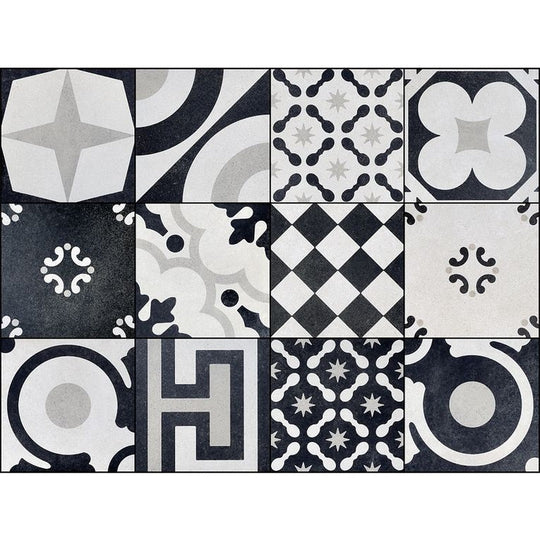 Arizona 8" x 8" Cementine B&W Natural Rectified Glazed Porcelain Deco Tile