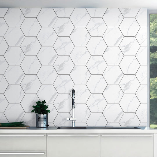 Tesoro-8.25-x-9.75-Nusa-Pressed-Matte-Porcelain-Hexagon-Tile-White-Statuario