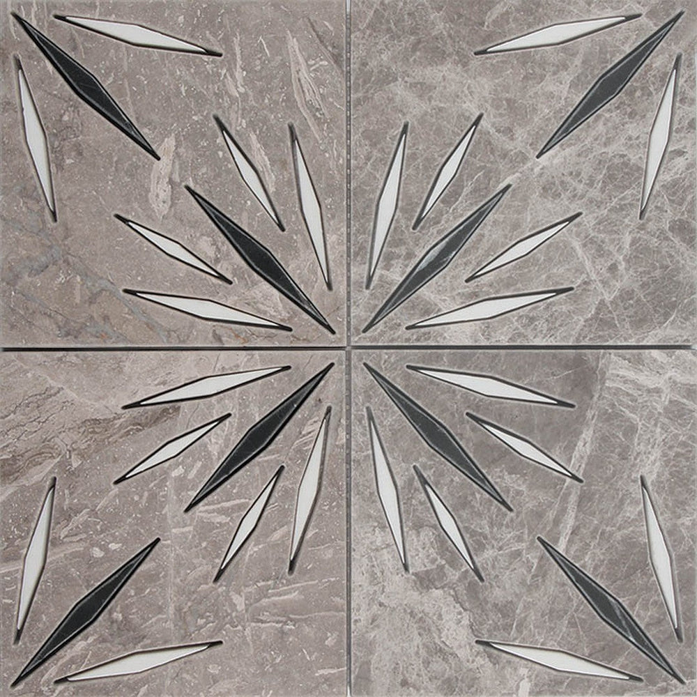 MiR Artistic 12" x 12" Trojan Grey & Ania Black & Dolomite Natural Stone Painted Tile