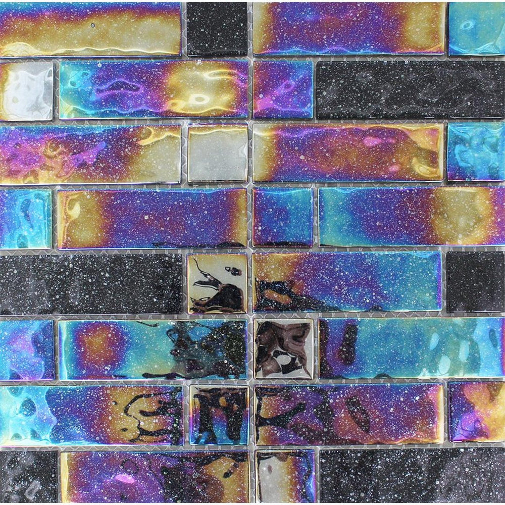 Tesoro 12" x 12" Stardust Glossy Multilinear Glass Mosaic