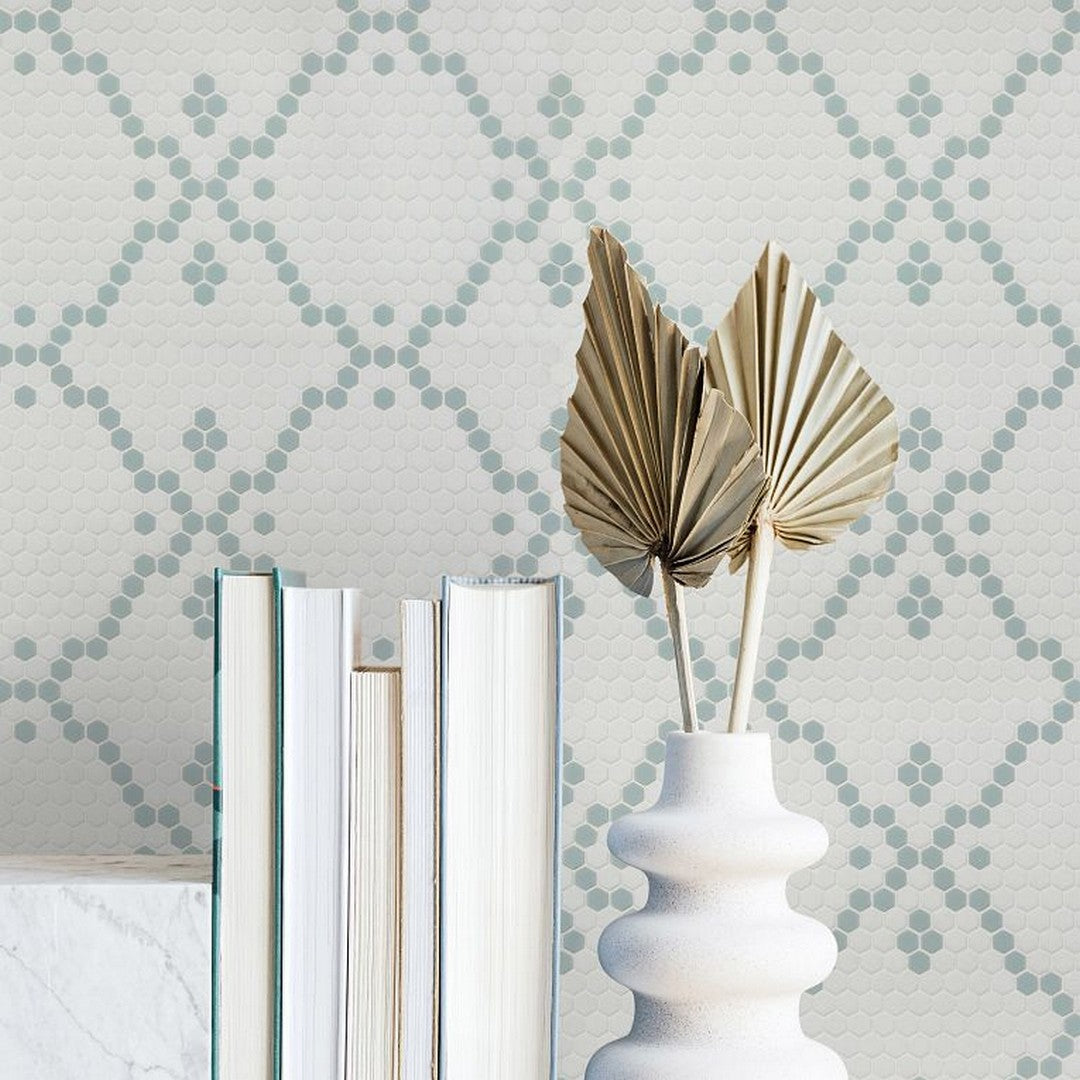 Arizona-13-x-13-Geometro-2.0-Bisou-Matte-Rectified-Glass-Hexagon-Mosaic-Dawn