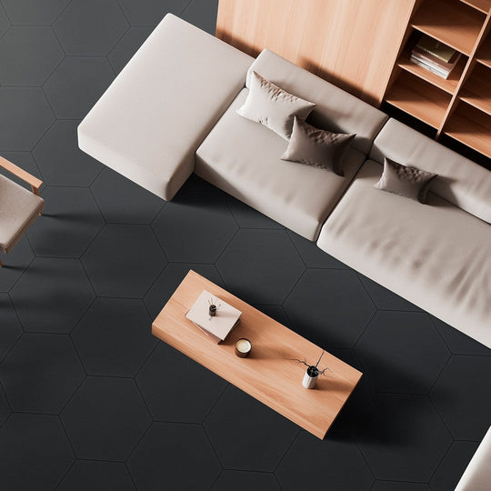 Tesoro-20.5-x-23.5-Mayan-Pressed-Matte-Hexagon-Porcelain-Tile-Black