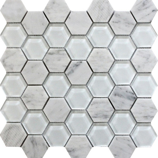 MiR Bali 11.8" x 12" Glass & Stone 1.9" Hexagon Mosaic