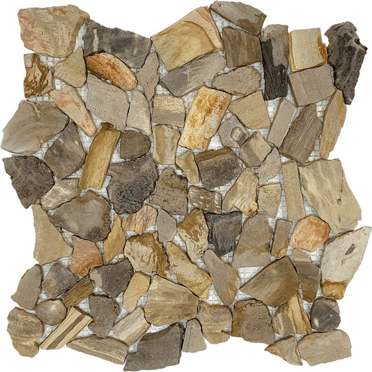 Bati Orient 11.8" x 11.8" Ancient Matte Mini Opus Fossil Wood Stone Mosaic