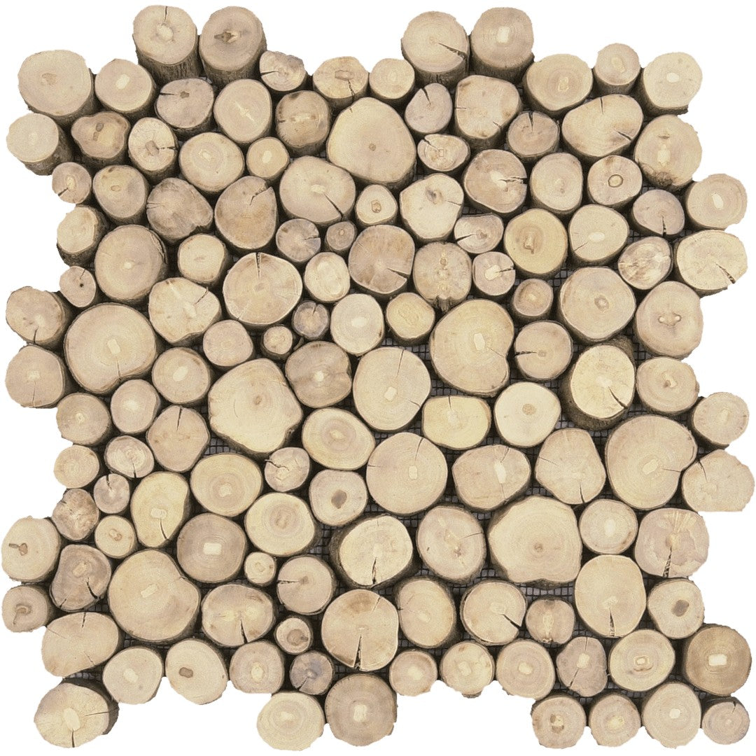 Bati Orient 12" x 12" Exotic Interlocking Logs Sliced Wood Mosaic