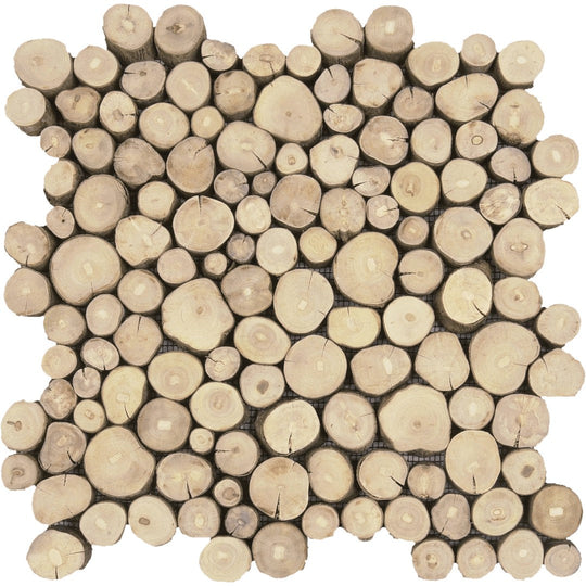 Bati Orient 12" x 12" Exotic Interlocking Logs Sliced Wood Mosaic
