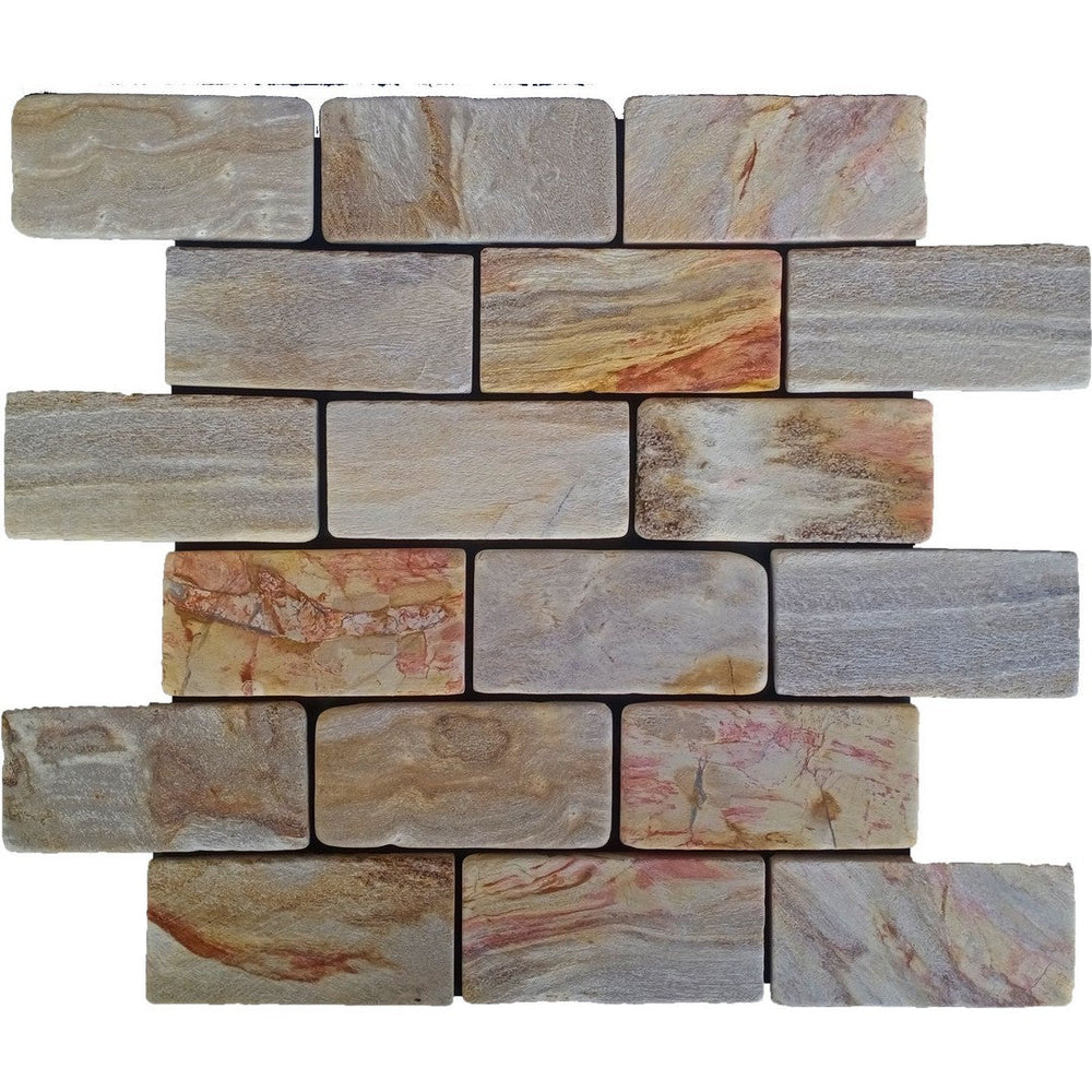 Bati Orient 12" x 12" Ancient Fossil Wood Stone 2x4" Brick Mosaic