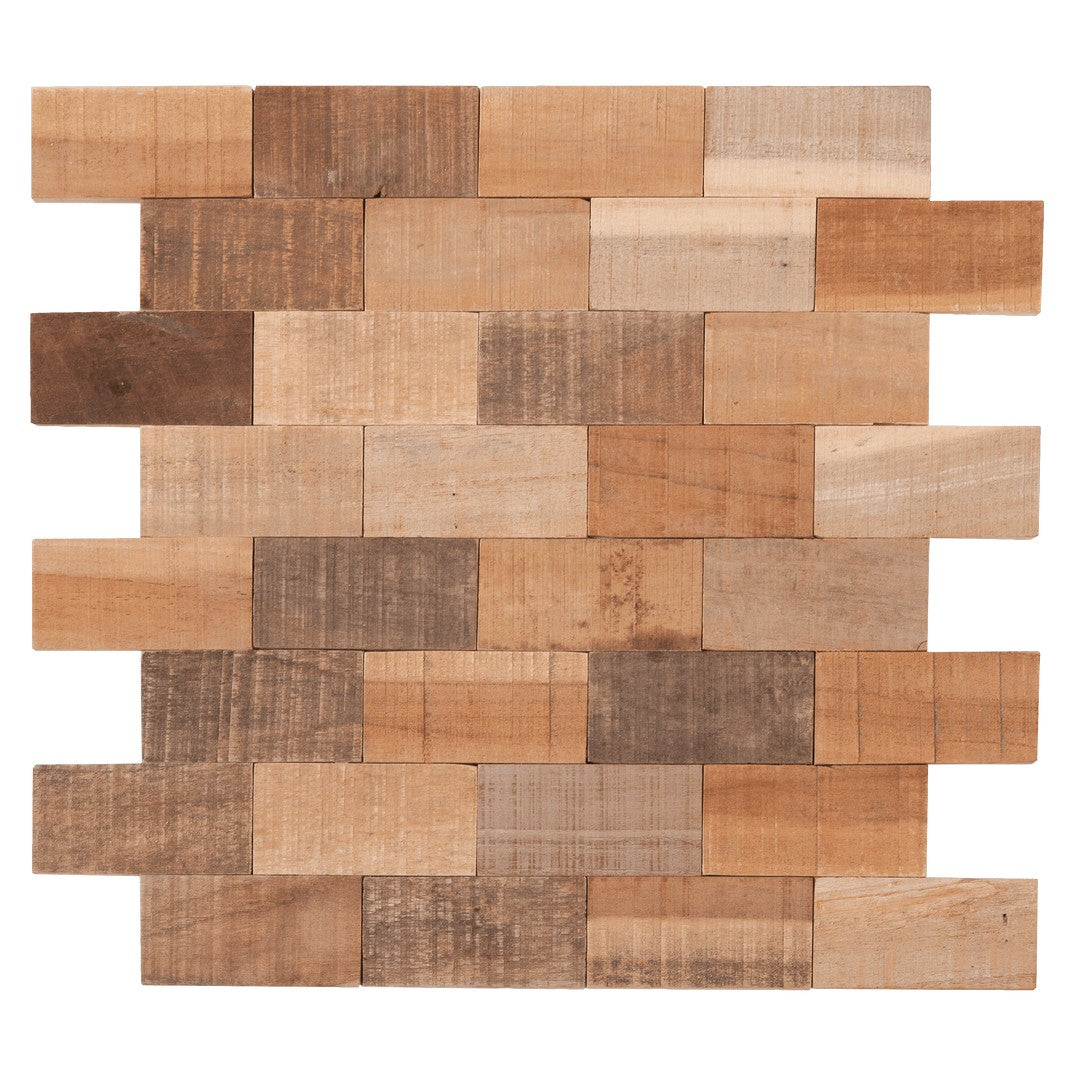 Bati Orient 13" x 14.4" Linear Glass Interlocking Wood Brick Mosaic