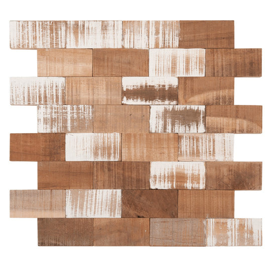 Bati Orient 13" x 14.4" Linear Glass Interlocking Wood Brick Mosaic