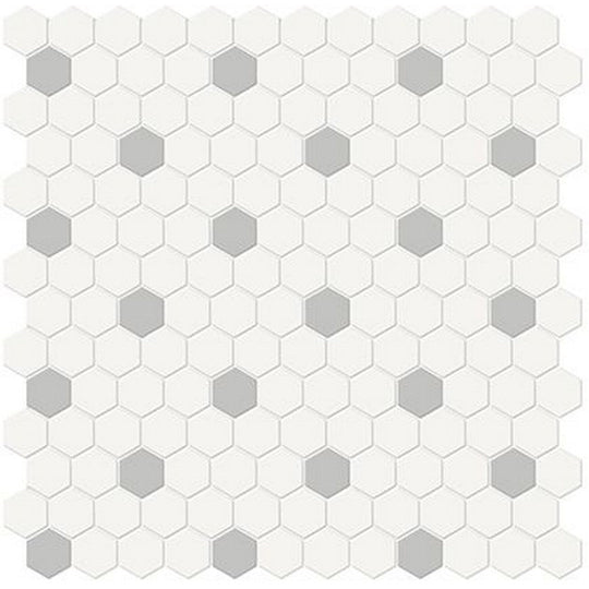 Florida-Tile-Soho-12-x-12-Hexagon-1-Mixed-Matte-Porcelain-Mosaic-Canvas-White-|-Loft-Grey