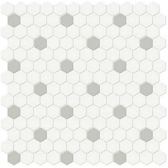 Florida-Tile-Soho-12-x-12-Hexagon-1-Mixed-Matte-Porcelain-Mosaic-Canvas-White-|-Soft-Sage